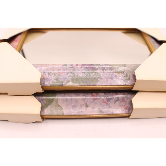 2 Floral Gold Framed Mirrors Wall Hanging Rectangular Decor Pastels NEW 13x8" - Picture 9 of 13